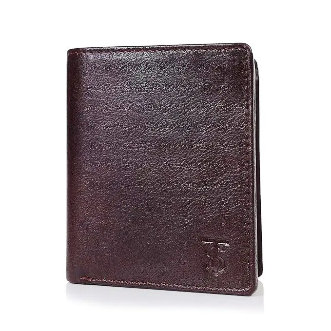 Men Casual Dark Brown Genuine Leather RFID Wallet.
